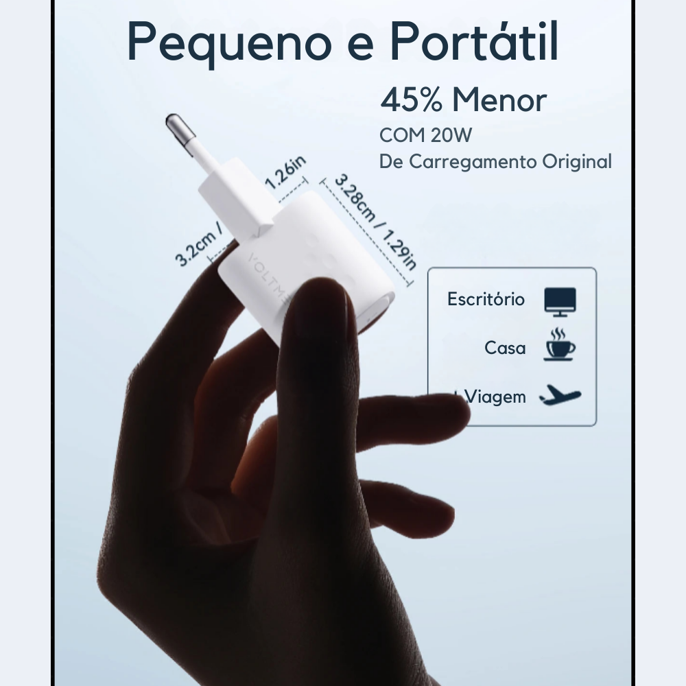 Fonte mini VOLTME 20W PD Carregamento rápido + Cabo Trançado Tipo C VOLTME