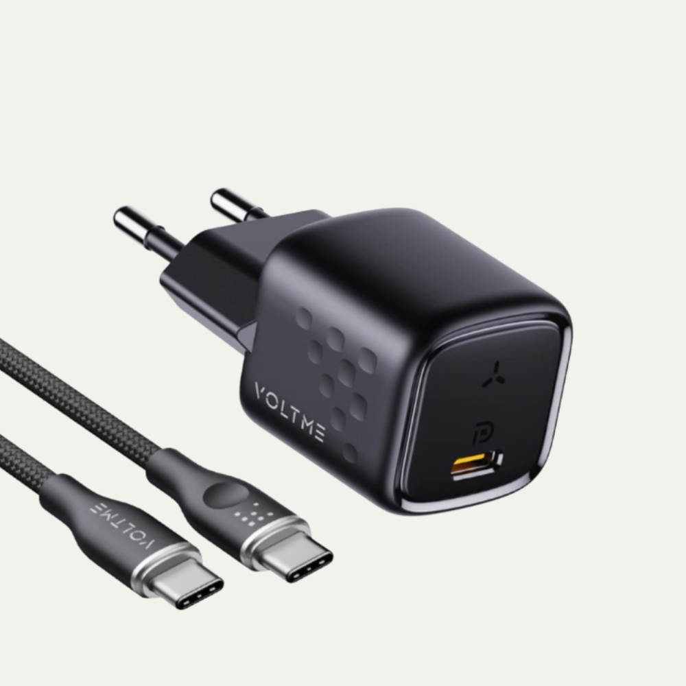 Fonte mini VOLTME 20W PD Carregamento rápido + Cabo Trançado Tipo C VOLTME
