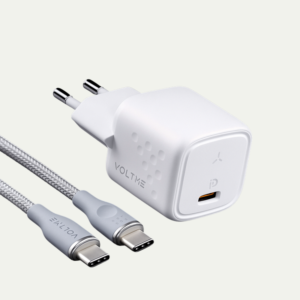 Fonte mini VOLTME 20W PD Carregamento rápido + Cabo Trançado Tipo C VOLTME