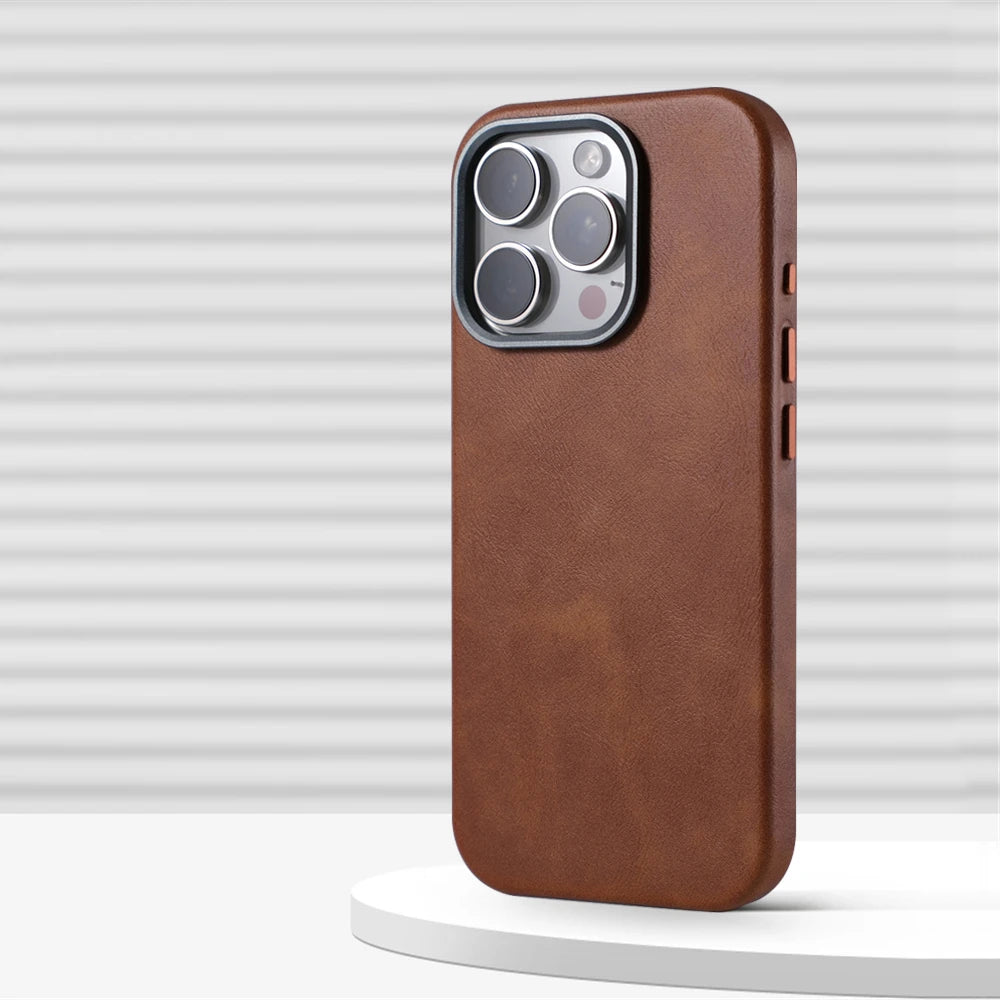 Case de Couro Nível Premium com Megasafe para iPhone 16 15 14