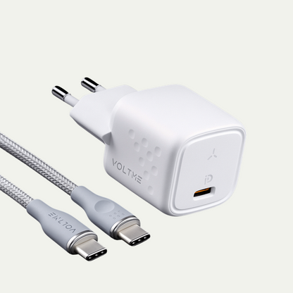 Fonte mini VOLTME 20W PD Carregamento rápido + Cabo Trançado Tipo C VOLTME