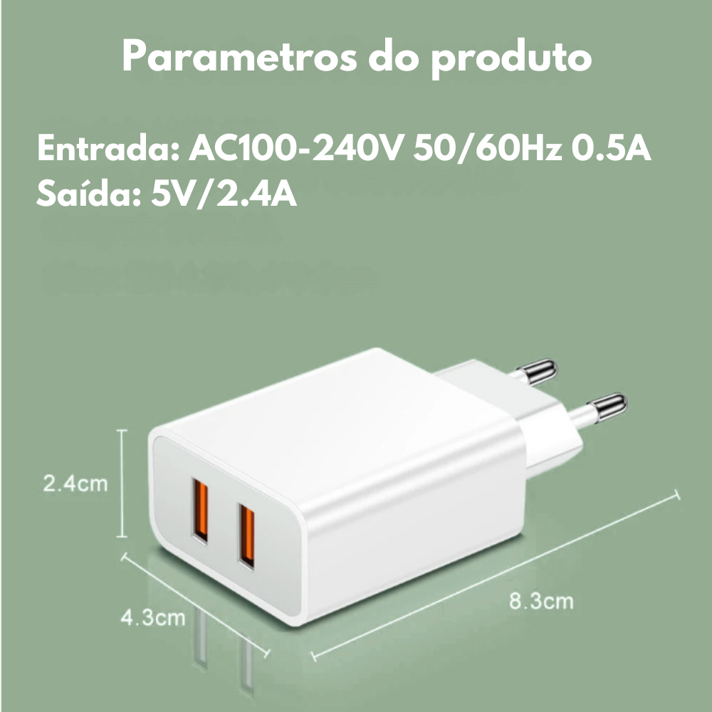 Fonte USB 2 Portas Carregamento Rápido 3.0