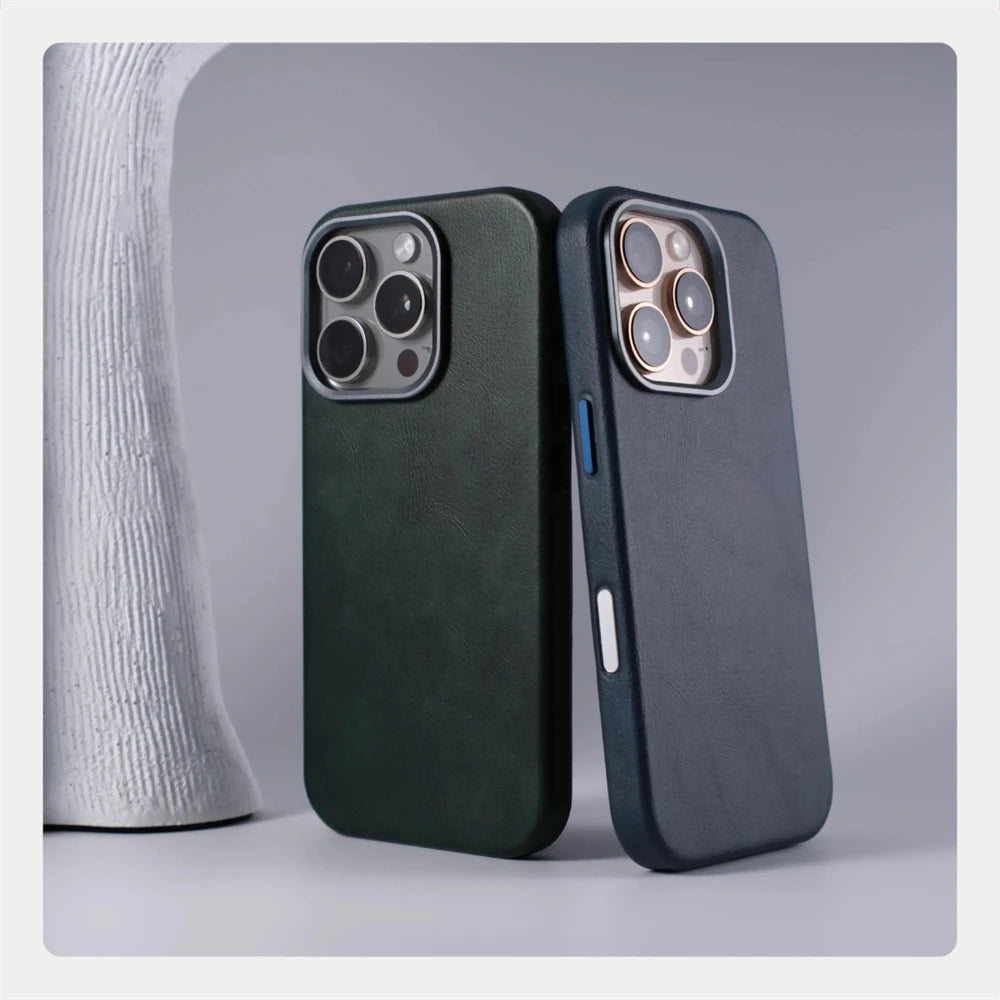 Case de Couro Nível Premium com Megasafe para iPhone 16 15 14