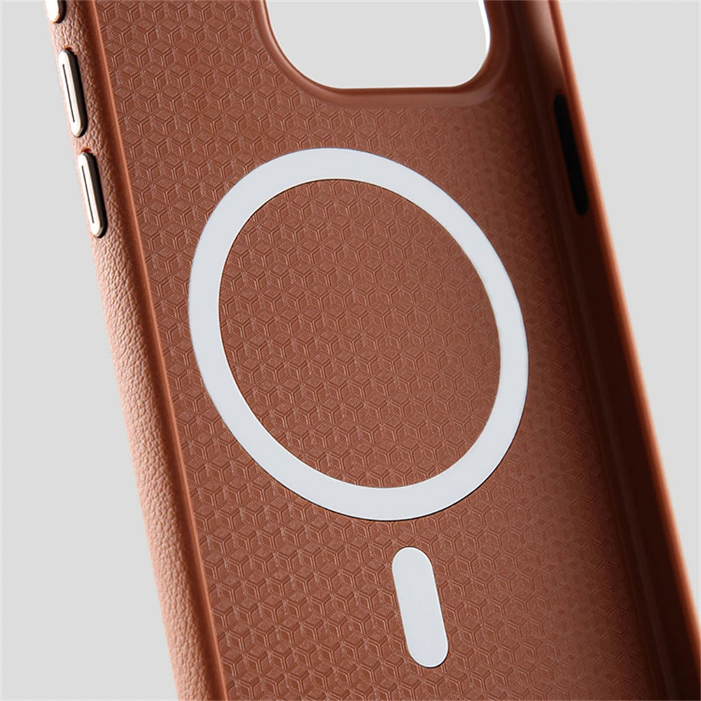 Capa de Couro PU Nível Basic com MagSafe para iPhones 16 15 14