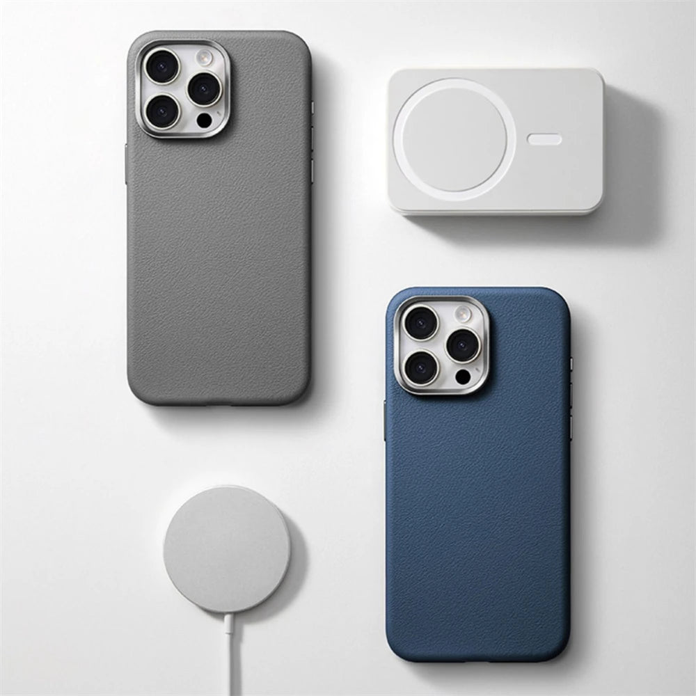 Capa de Couro PU Nível Basic com MagSafe para iPhones 16 15 14