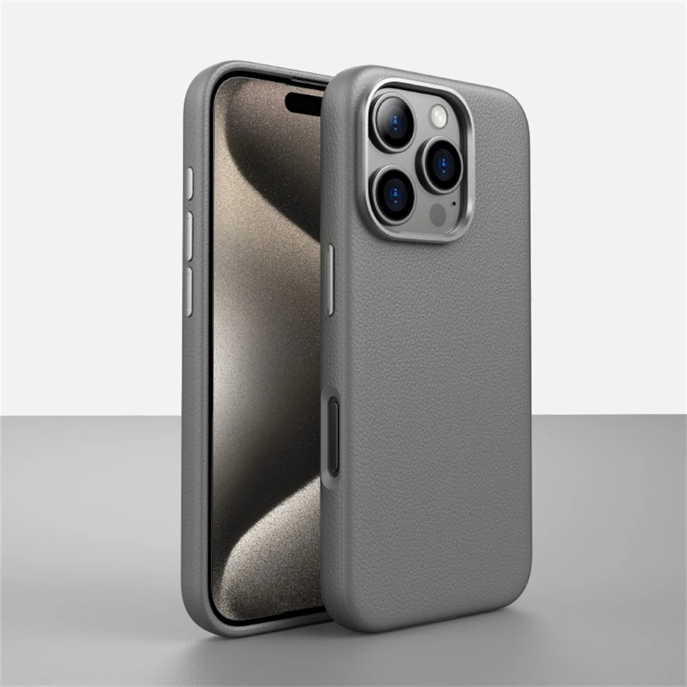 Capa de Couro PU Nível Basic com MagSafe para iPhones 16 15 14