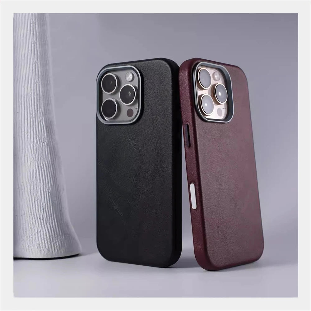 Case de Couro Nível Premium com Megasafe para iPhone 16 15 14